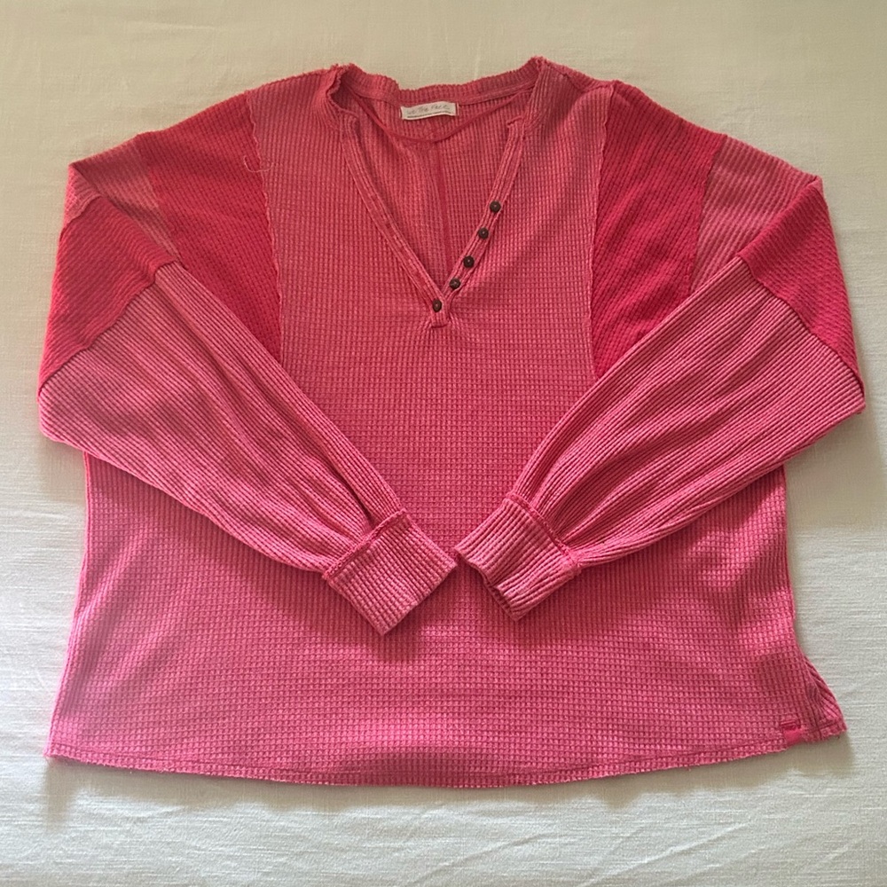 WE THE FREE Callisto Pink Striped Dolman Henley Thermal Top Hot Berry